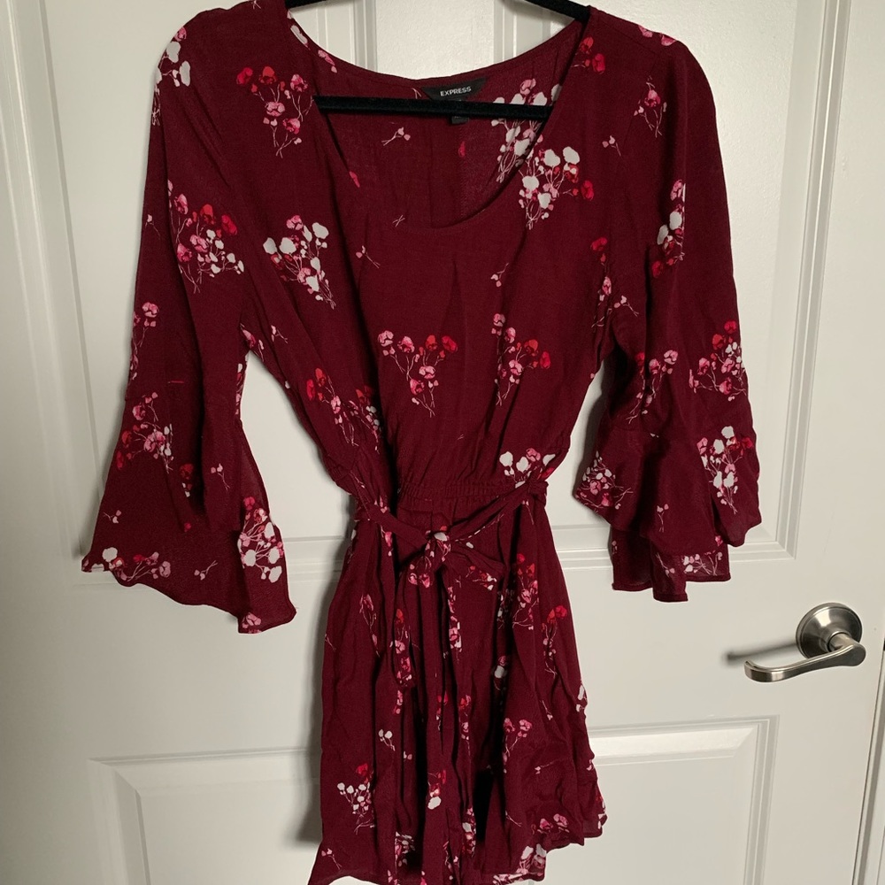 Express Burgundy Floral Boho peasant dress